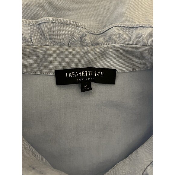 Lafayette 148 Ruffled Chambray Buttondown Shirt Medium EUC - Picture 4 of 6